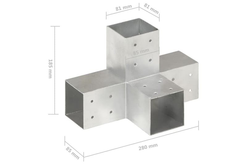 stolpebeslag X-form 81x81 mm galvaniseret metal - Sølv - Hus & renovering - Indsynsbeskyttelse & indhegning - Stakit - Stakitstolper