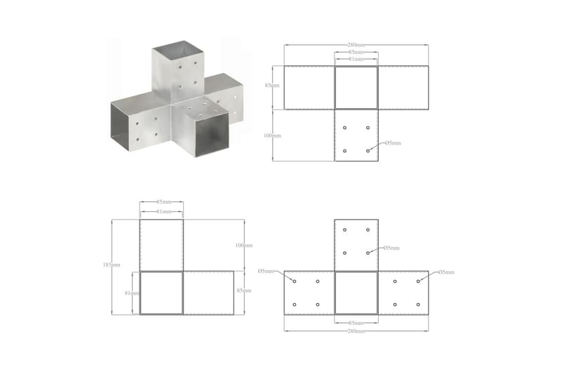 stolpebeslag X-form 81x81 mm galvaniseret metal - Sølv - Hus & renovering - Indsynsbeskyttelse & indhegning - Stakit - Stakitstolper