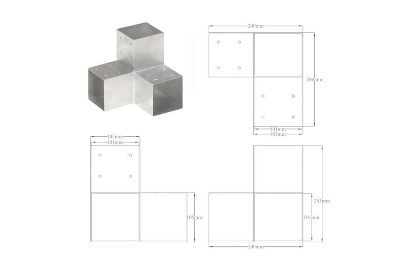 stolpebeslag Y-form 101x101 mm galvaniseret metal - Sølv - Hus & renovering - Indsynsbeskyttelse & indhegning - Stakit - Stakitstolper