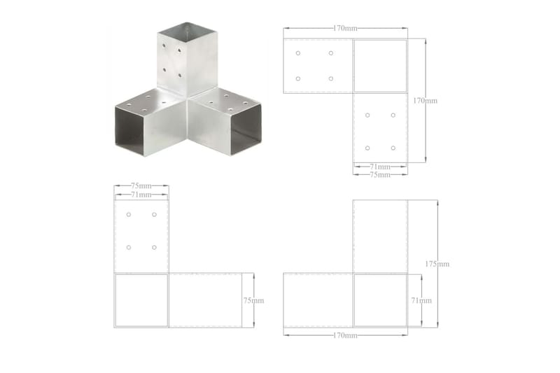 stolpebeslag Y-form 4 stk. 71x71 mm galvaniseret metal - Sølv - Hus & renovering - Indsynsbeskyttelse & indhegning - Stakit - Stakitstolper