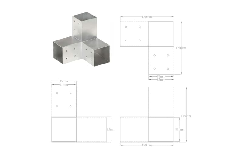 stolpebeslag Y-form 4 stk. 81x81 mm galvaniseret metal - Sølv - Hus & renovering - Indsynsbeskyttelse & indhegning - Stakit - Stakitstolper