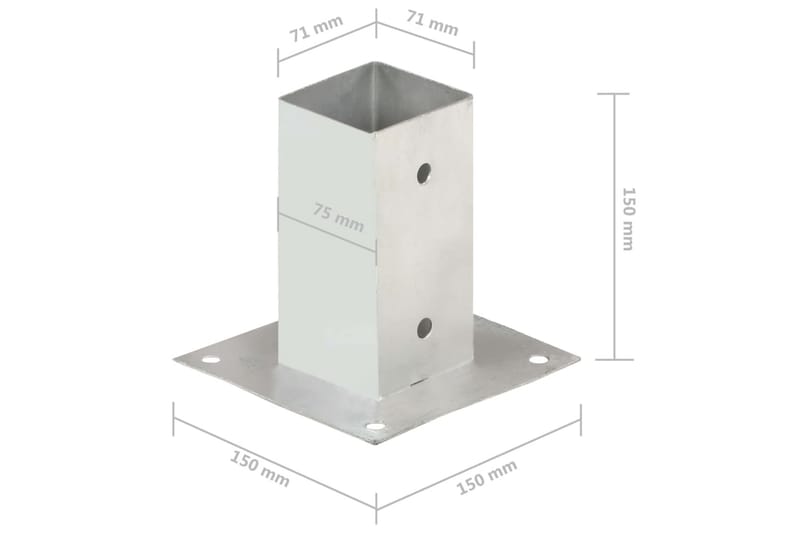 stolpefod 4 stk. 71 mm galvaniseret metal - Sølv - Hus & renovering - Indsynsbeskyttelse & indhegning - Stakit - Stakitstolper