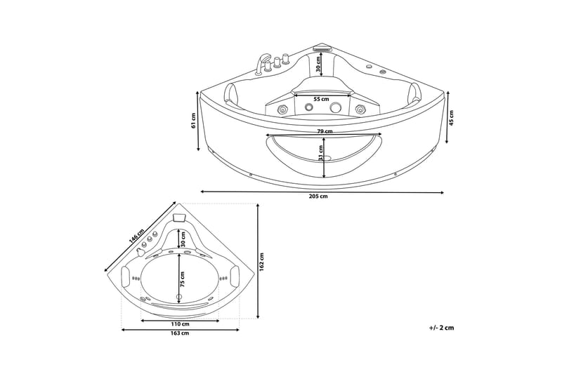 Titaguas Boblebadekar LED-belysning 146 cm - Hvid - Hus & renovering - Køkken & bad - Badeværelse - Badekar - Boblebadekar & massagebadekar