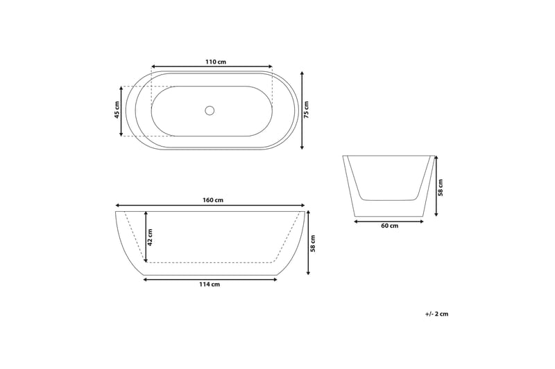 Badekar fritstående 160 cm hvid NEVIS - Hvid - Hus & renovering - Køkken & bad - Badeværelse - Badekar - Fritstående badekar