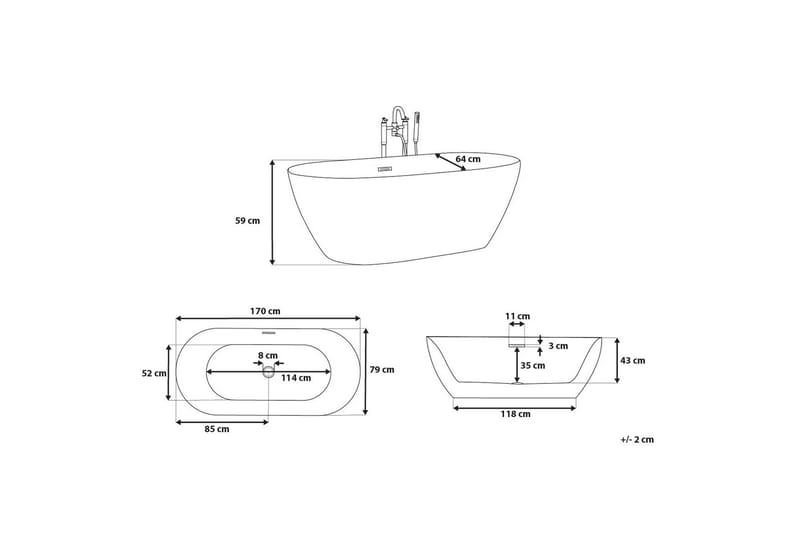 Carrera badekar 170 cm - Hvid - Hus & renovering - Køkken & bad - Badeværelse - Badekar - Fritstående badekar