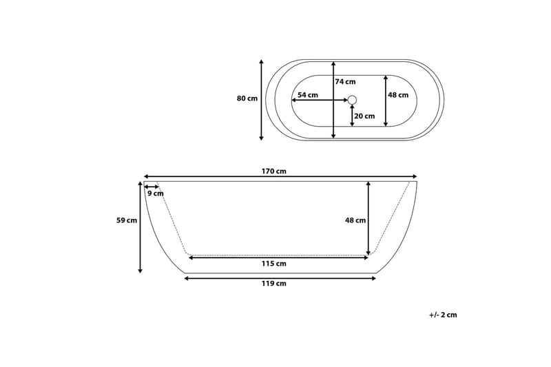 Fritstående badekar 170 x 80 cm oval Sort NEVIS - Sort - Hus & renovering - Køkken & bad - Badeværelse - Badekar - Fritstående badekar