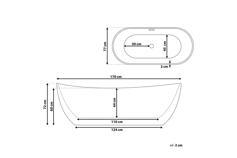 Menailo Badekar Fritstående 170 cm - Sort - Hus & renovering - Køkken & bad - Badeværelse - Badekar - Fritstående badekar