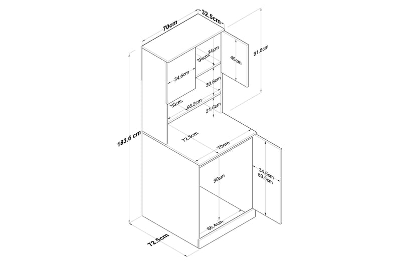 Akashya Badeværelsesskab 70x183,6 cm Hvid/Brun - Hanah Home - Hus & renovering - Køkken & bad - Badeværelse - Badeværelsesmøbler - Badeværelsesskab