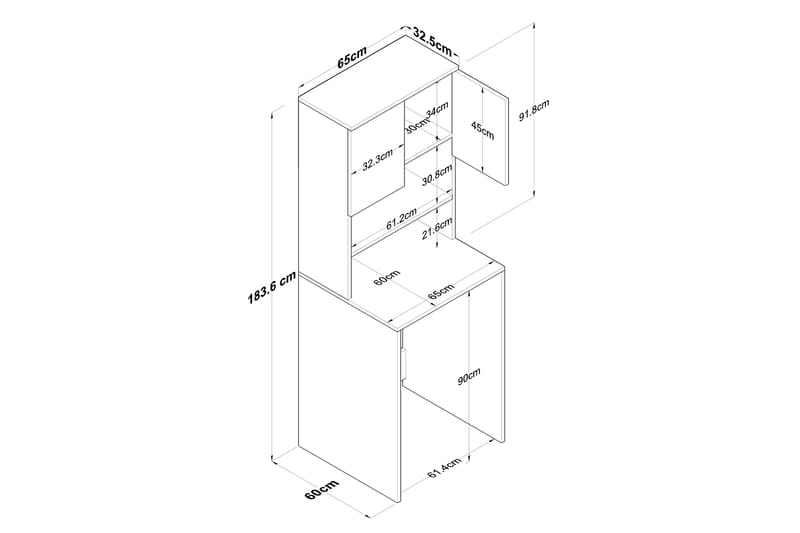 Caronti Badeværelsesskab 65x183,6 cm Hvid/Brun - Hanah Home - Hus & renovering - Køkken & bad - Badeværelse - Badeværelsesmøbler - Badeværelsesskab