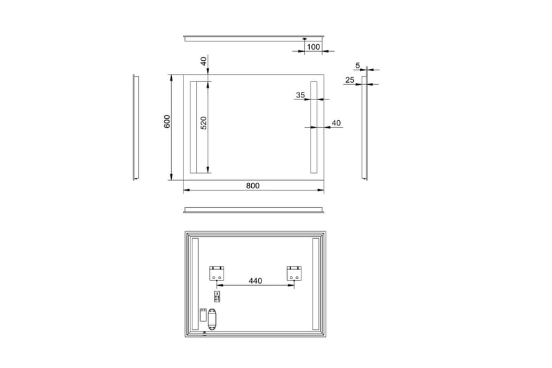 Allejaure Badeværelsesspejl 60 cm LED-belysning - Hus & renovering - Køkken & bad - Badeværelse - Badeværelsesmøbler - Badeværelsesspejl