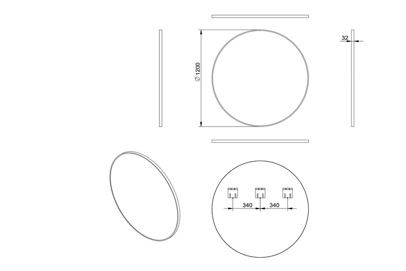 Gottsätter Spejl 120 cm Rund - Sort - Hus & renovering - Køkken & bad - Badeværelse - Badeværelsesmøbler - Badeværelsesspejl