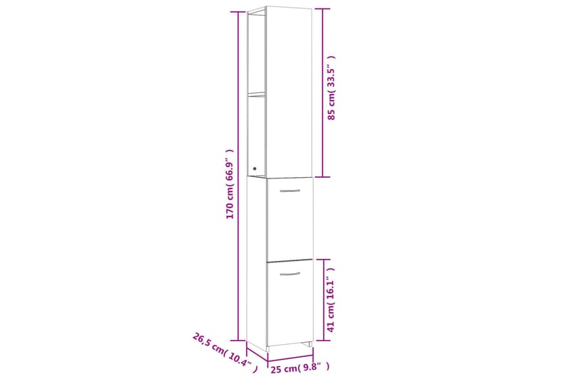 beBasic badeværelsesskab 25x25x170 cm konstrueret træ brun egetræsfarve - Brun - Hus & renovering - Køkken & bad - Køkken & bryggers - Bryggersindretning - Vasketøjsskab