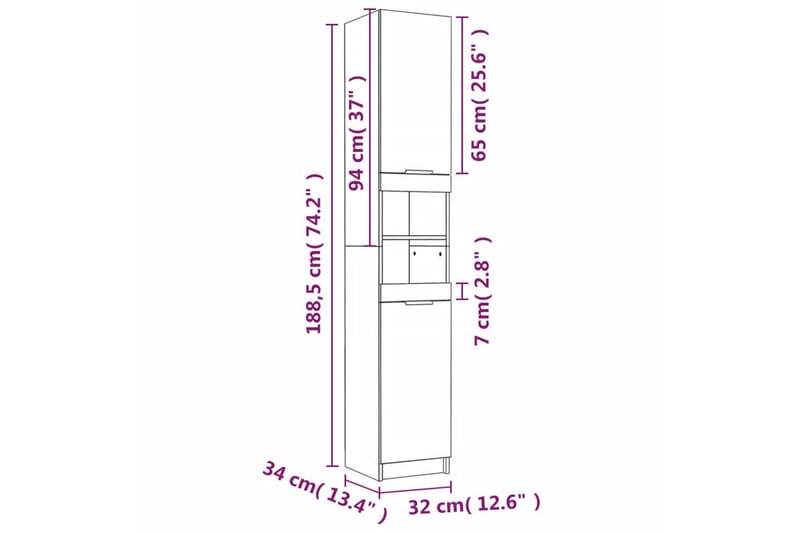 beBasic badeværelsesskab 32x34x188,5 cm konstrueret træ brunt egetræ - Brun - Hus & renovering - Køkken & bad - Køkken & bryggers - Bryggersindretning - Vasketøjsskab