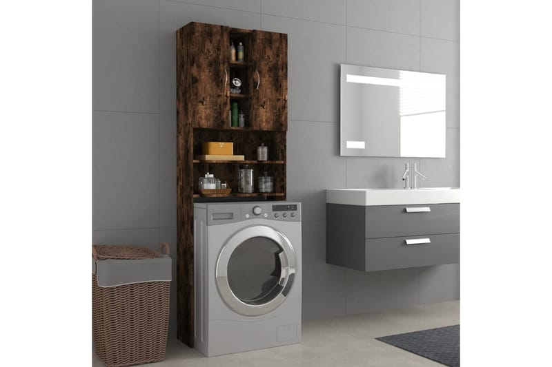 beBasic vaskemaskineskab 64x25,5x190 cm røget egetræsfarve - Badeværelsesskab