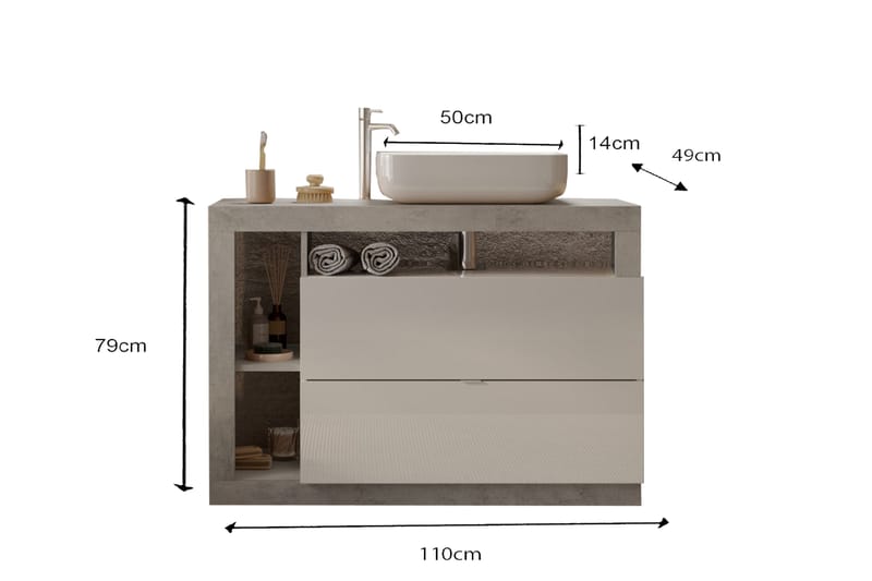 Hamburgan Vaskeskab 110x79 cm - Hvid - Hus & renovering - Køkken & bad - Badeværelse - Badeværelsesmøbler - Underskab badeværelse