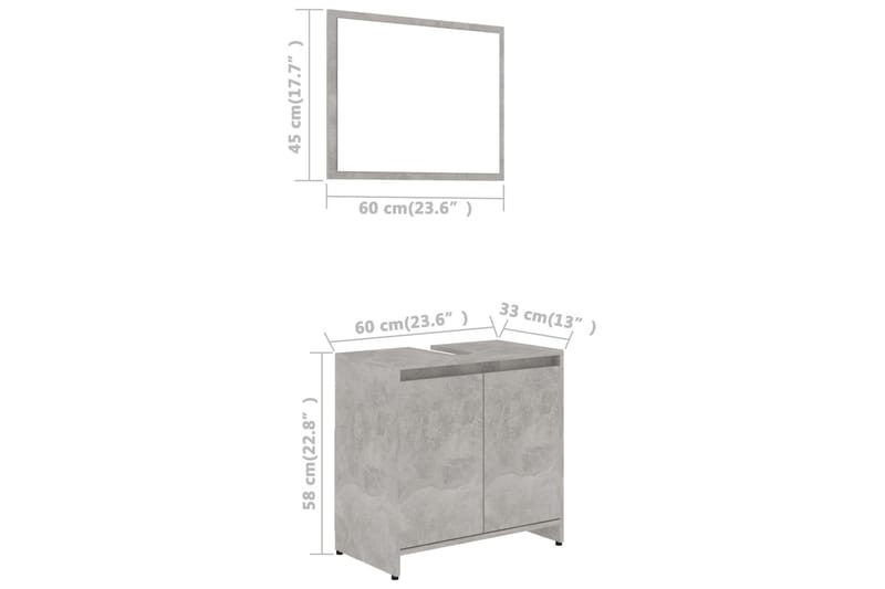 badeværelsesmøbelsæt spånplade betongrå - Grå - Hus & renovering - Køkken & bad - Badeværelse - Badeværelsesmøbler - Komplette møbelpakker