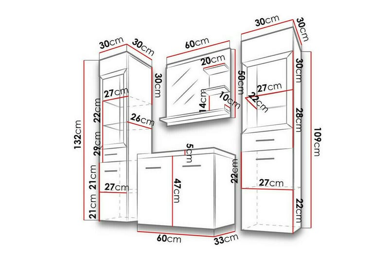 Galbally BadeværelsesMøbelsæt - Brun - Hus & renovering - Køkken & bad - Badeværelse - Badeværelsesmøbler - Komplette møbelpakker