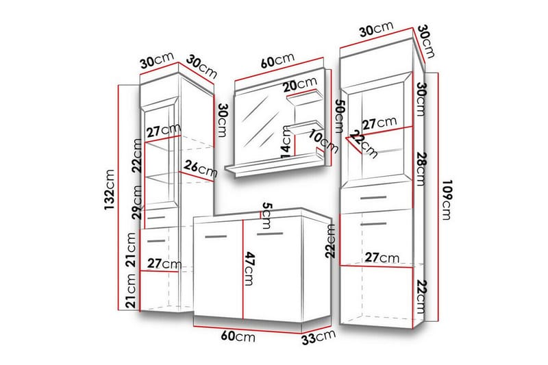 Galbally BadeværelsesMøbelsæt - Grå - Hus & renovering - Køkken & bad - Badeværelse - Badeværelsesmøbler - Komplette møbelpakker