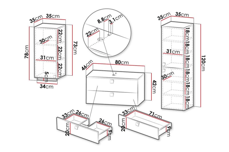 Glenndale BadeværelsesMøbelsæt - Grå - Hus & renovering - Køkken & bad - Badeværelse - Badeværelsesmøbler - Komplette møbelpakker