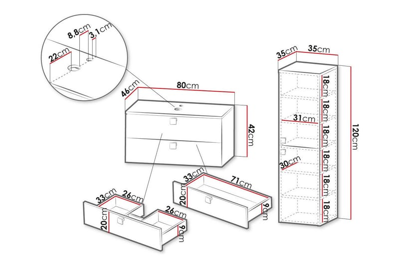 Glenndale BadeværelsesMøbelsæt - Grå - Hus & renovering - Køkken & bad - Badeværelse - Badeværelsesmøbler - Komplette møbelpakker