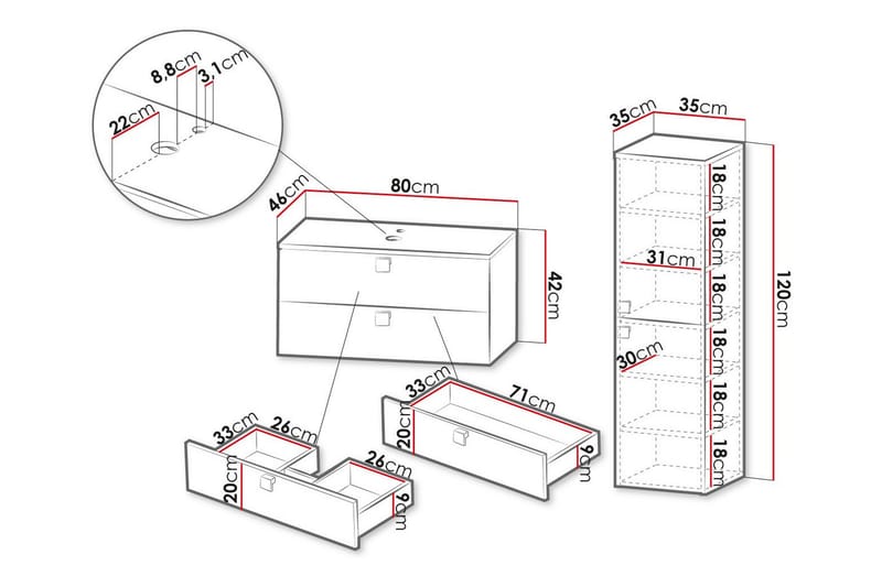 Glenndale BadeværelsesMøbelsæt - Grå - Hus & renovering - Køkken & bad - Badeværelse - Badeværelsesmøbler - Komplette møbelpakker