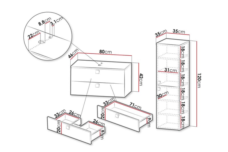 Glenndale BadeværelsesMøbelsæt - Hvid - Hus & renovering - Køkken & bad - Badeværelse - Badeværelsesmøbler - Komplette møbelpakker