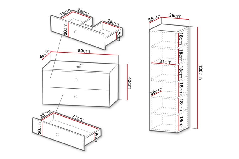 Glenndale BadeværelsesMøbelsæt - Hvid - Hus & renovering - Køkken & bad - Badeværelse - Badeværelsesmøbler - Komplette møbelpakker