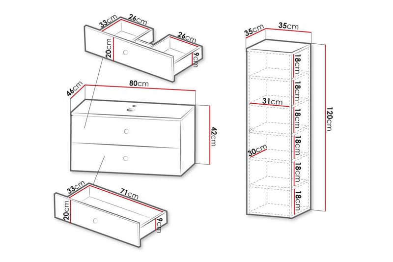 Glenndale BadeværelsesMøbelsæt - Hvid - Hus & renovering - Køkken & bad - Badeværelse - Badeværelsesmøbler - Komplette møbelpakker