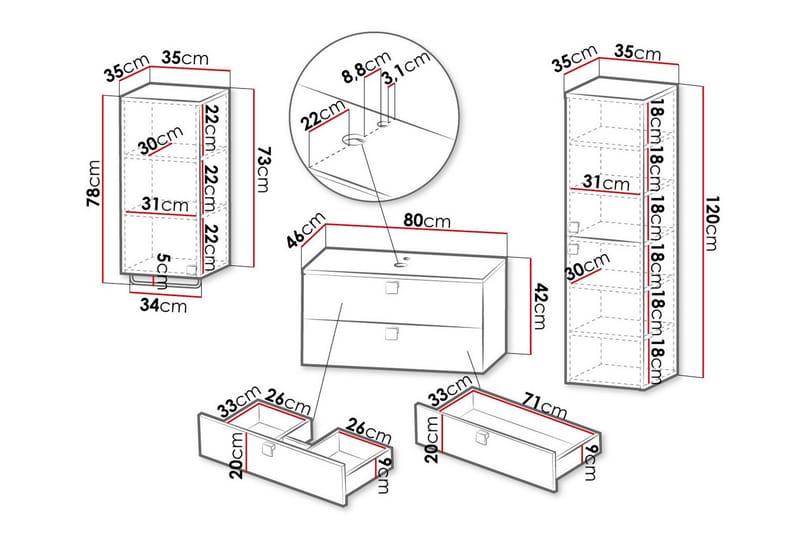 Glenndale BadeværelsesMøbelsæt - Sort - Hus & renovering - Køkken & bad - Badeværelse - Badeværelsesmøbler - Komplette møbelpakker