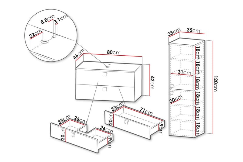 Glenndale BadeværelsesMøbelsæt - Sort - Hus & renovering - Køkken & bad - Badeværelse - Badeværelsesmøbler - Komplette møbelpakker