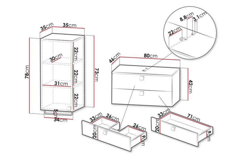 Glenndale BadeværelsesMøbelsæt - Sort - Hus & renovering - Køkken & bad - Badeværelse - Badeværelsesmøbler - Komplette møbelpakker