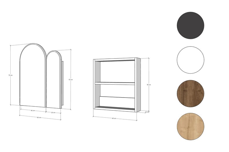 Classe Vægskab med spejl 45 cm - Hus & renovering - Køkken & bad - Badeværelse - Badeværelsesmøbler - Spejlskabe