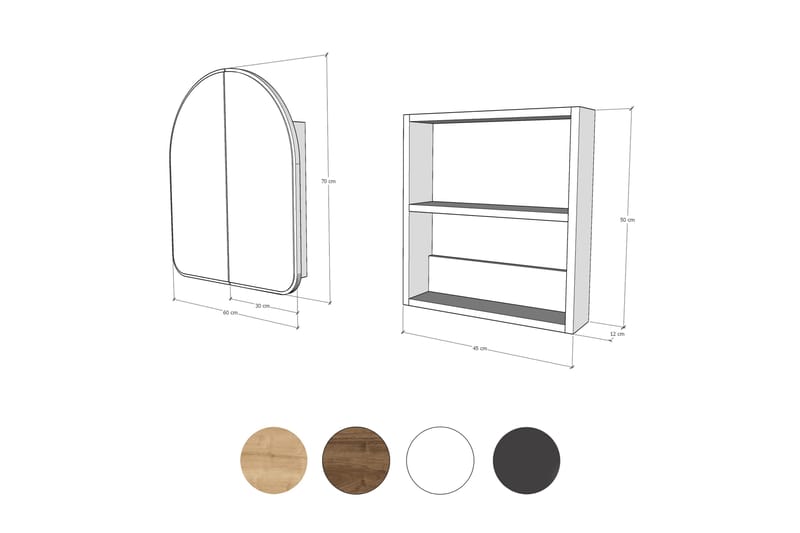 Heren Vægskab med spejl 45 cm - Hvid - Hus & renovering - Køkken & bad - Badeværelse - Badeværelsesmøbler - Spejlskabe