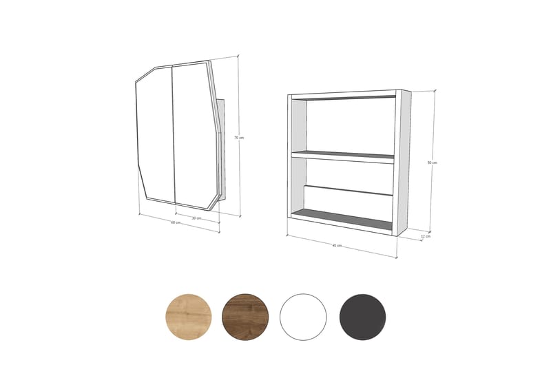 Patni Vægskab med spejl 45 cm - Sort - Hus & renovering - Køkken & bad - Badeværelse - Badeværelsesmøbler - Spejlskabe