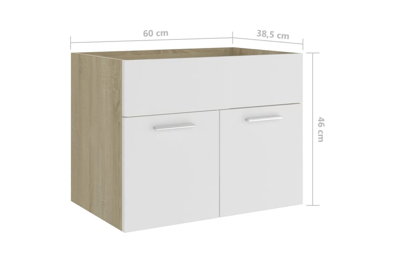 vaskeskab 60x38,5x46 cm spånplade hvid og sonoma-eg - Beige - Hus & renovering - Køkken & bad - Badeværelse - Badeværelsesmøbler - Underskab badeværelse