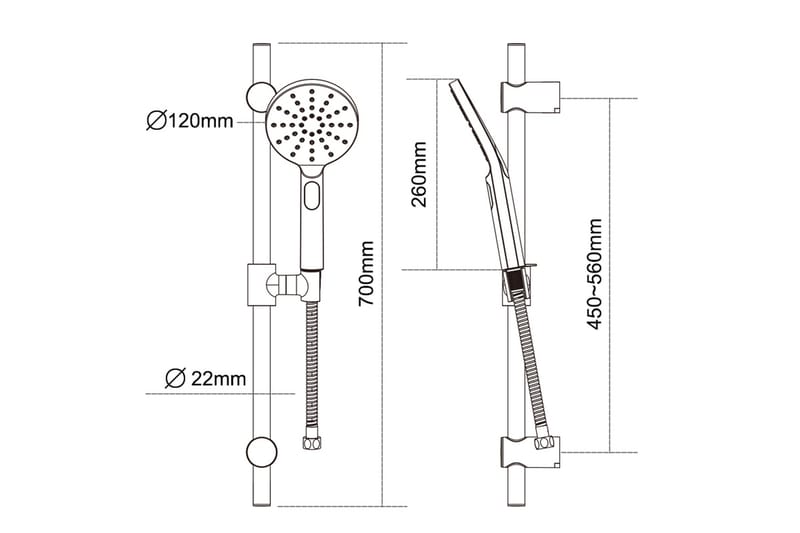 Sannahed Brusesæt 70 cm - Krom - Hus & renovering - Køkken & bad - Badeværelse - Brusearmatur & tilbehør - Brusesæt