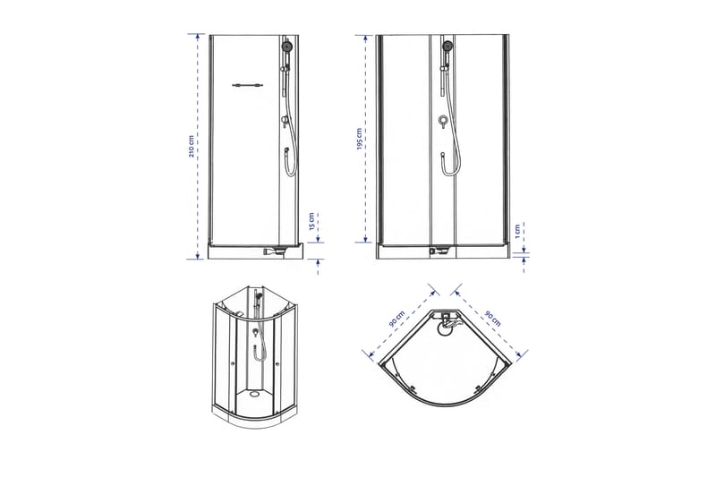 Bankestad Brusekabine 210 cm - Hvid/Grå - Hus & renovering - Køkken & bad - Badeværelse - Bruser - Brusekabiner