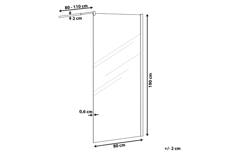 Ahaus Bruseskærm 80x190 cm - Hærdet Glas - Brusevægge