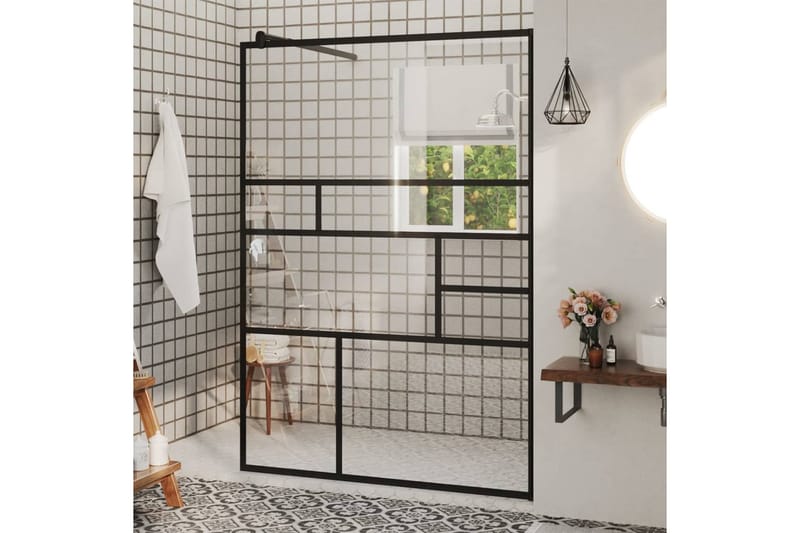 brusevæg 115x195 cm klart sikkerhedsglas sort - Gennemsigtig - Hus & renovering - Køkken & bad - Badeværelse - Bruser - Brusevægge