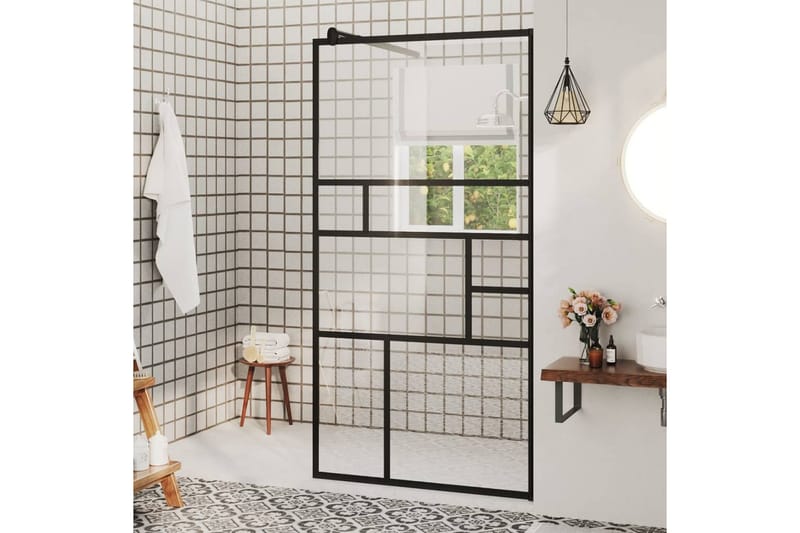 brusevæg 80x195 cm klart ESG-glas sort - Gennemsigtig - Hus & renovering - Køkken & bad - Badeværelse - Bruser - Brusevægge