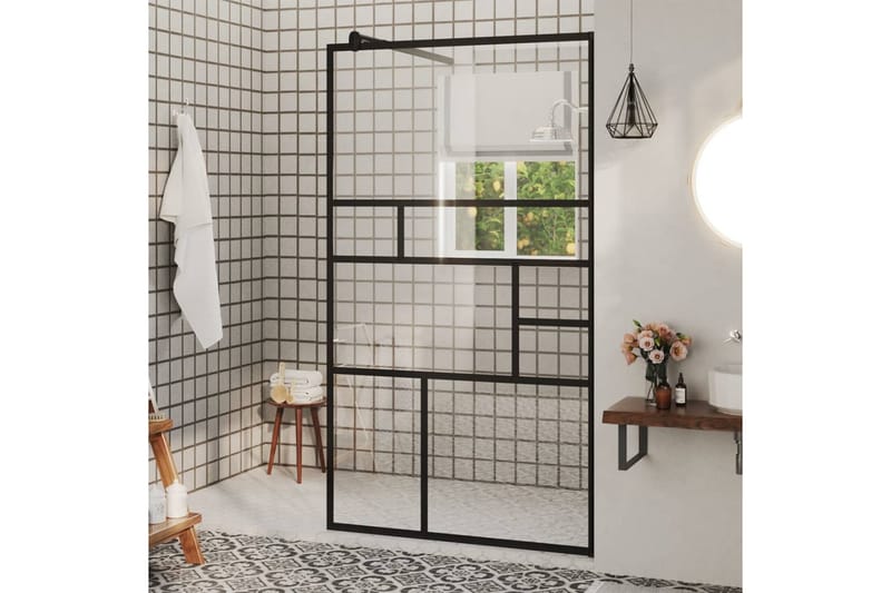 brusevæg 90x195 cm klart sikkerhedsglas sort - Gennemsigtig - Hus & renovering - Køkken & bad - Badeværelse - Bruser - Brusevægge