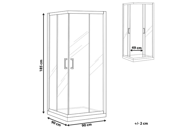 Itelan Brusekabine 90x90x185 cm - Hærdet Glas - Brusevægge