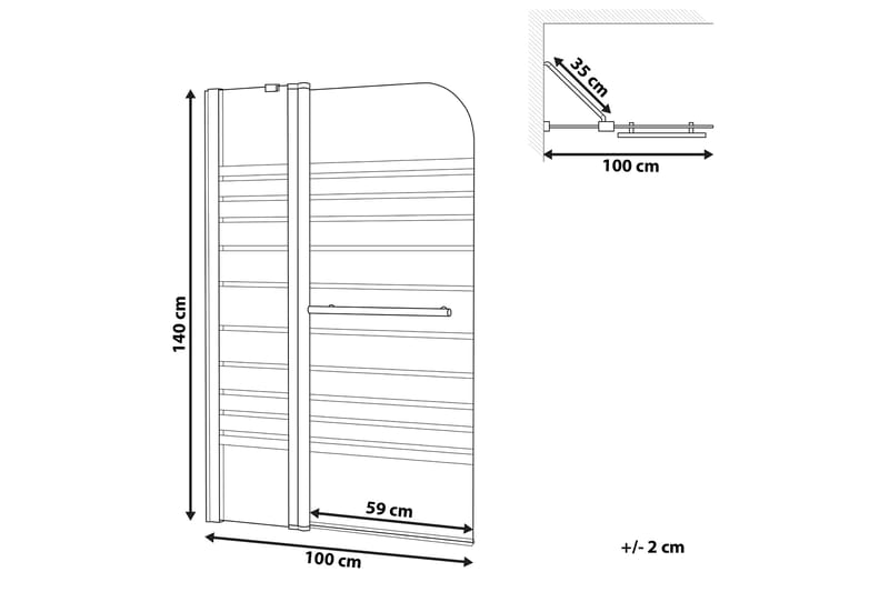 Tuapi Badekarsskærm 100x140 cm - Hærdet Glas - Brusevægge