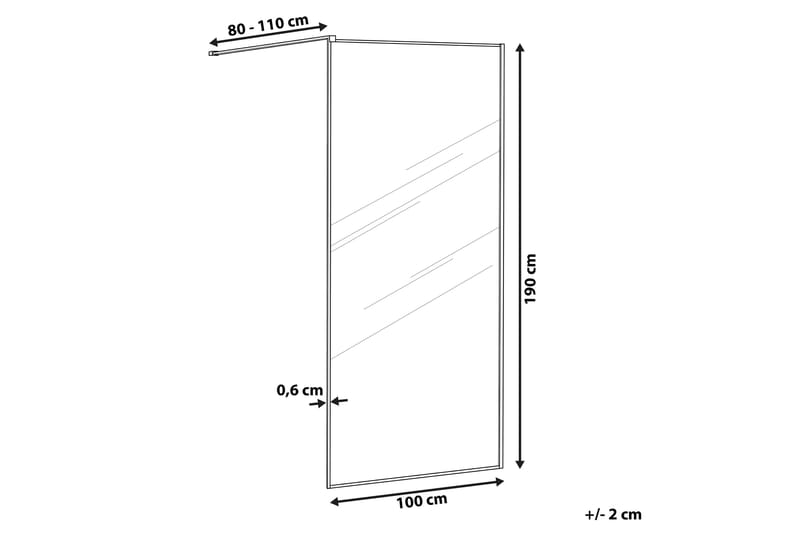 Waspam Bruseskærm 100x190 cm - Hærdet Glas/Sort - Brusevægge