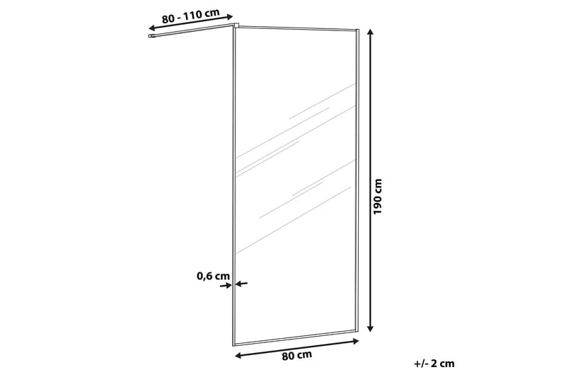 Waspam Bruseskærm 80x190 cm - Hærdet Glas/Sort - Brusevægge