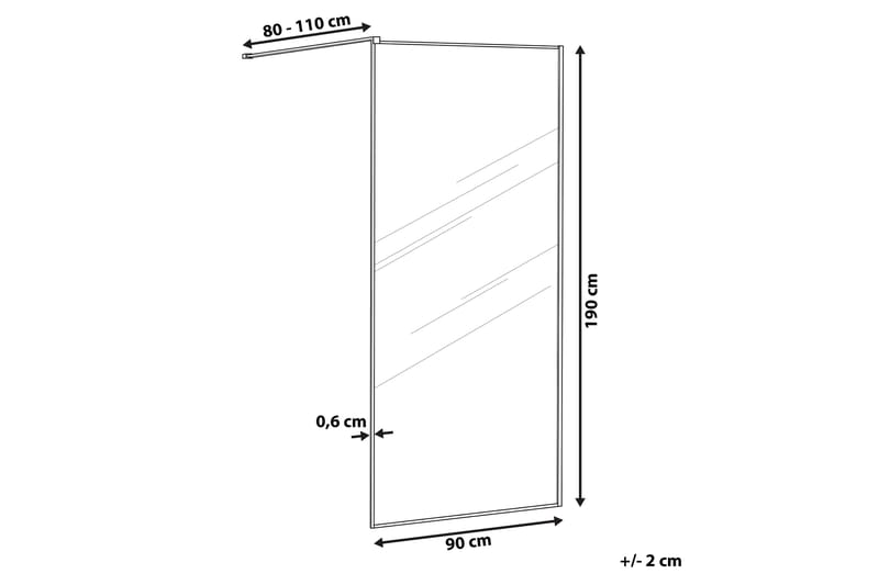 Waspam Bruseskærm 90x190 cm - Hærdet Glas/Sort - Brusevægge