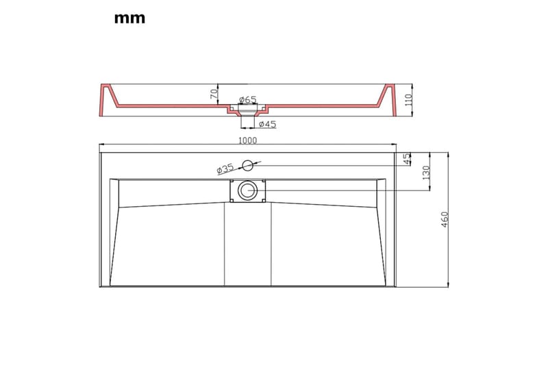 håndvask 100 x 46 x 11 cm mineralstøbt/marmorstøbt hvid - Hvid - Hus & renovering - Køkken & bad - Badeværelse - Håndvaske - Lille håndvask