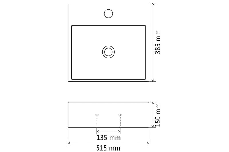 håndvask med hul til vandhane keramik 51,5x38,5x15 cm hvid - Hvid - Hus & renovering - Køkken & bad - Badeværelse - Håndvaske - Lille håndvask