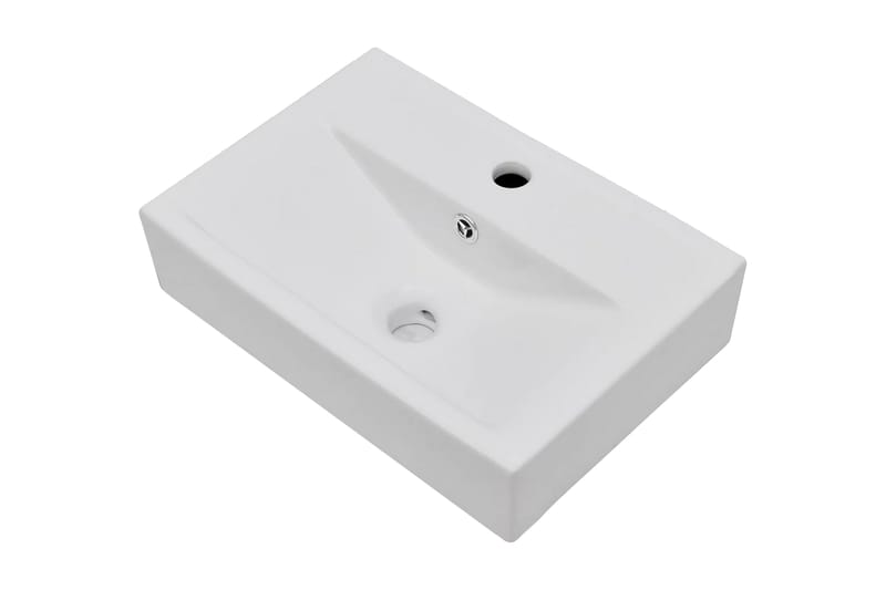 Keramisk håndvask overløb hanehul firkantet hvid - Hvid - Lille håndvask