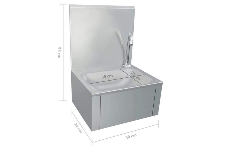 Kommerciel Håndvask med Vandhane Rustfrit Stål - Sølv - Lille håndvask
